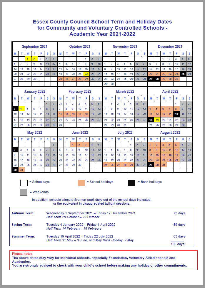 Calendar Ashdon Primary School